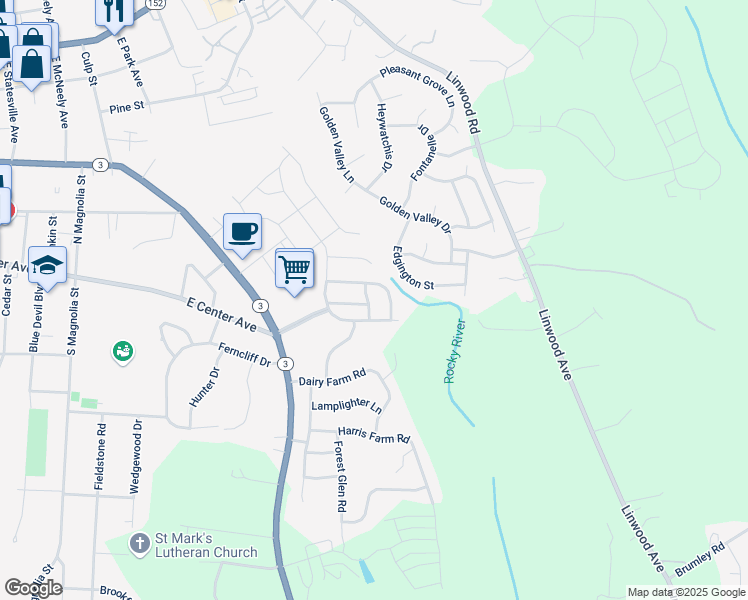 map of restaurants, bars, coffee shops, grocery stores, and more near 109 Pickens Lane in Mooresville