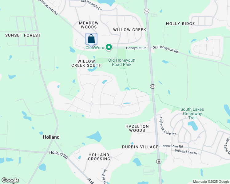 map of restaurants, bars, coffee shops, grocery stores, and more near 406 Rittenhouse Court in Fuquay-Varina