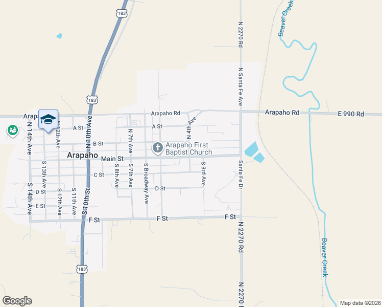 map of restaurants, bars, coffee shops, grocery stores, and more near 201 4th in Arapaho