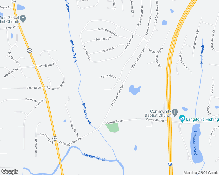 map of restaurants, bars, coffee shops, grocery stores, and more near 124 Morning Mist Drive in Garner