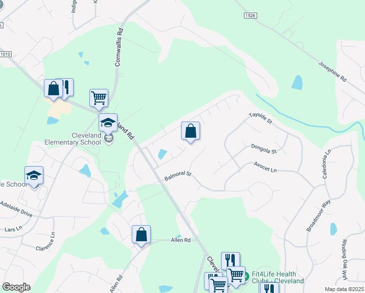 map of restaurants, bars, coffee shops, grocery stores, and more near 204 Wimbledon Court in Clayton
