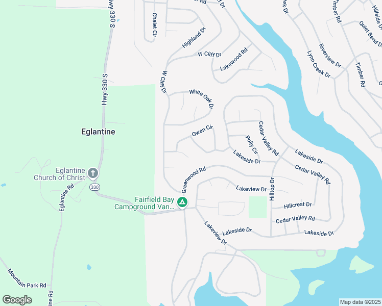 map of restaurants, bars, coffee shops, grocery stores, and more near 167 Owen Circle in Fairfield Bay