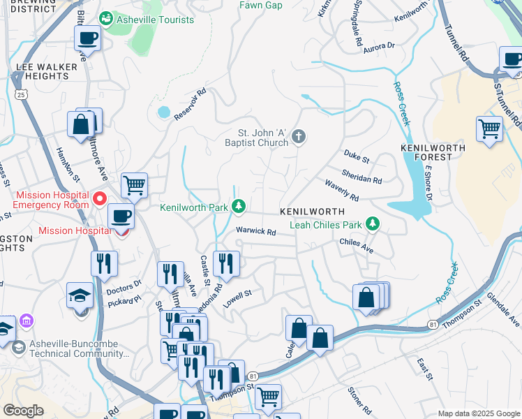 map of restaurants, bars, coffee shops, grocery stores, and more near 116 Wyoming Road in Asheville