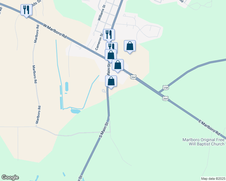 map of restaurants, bars, coffee shops, grocery stores, and more near in Farmville