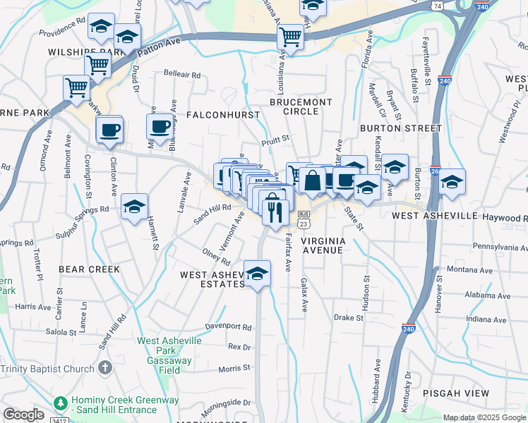 map of restaurants, bars, coffee shops, grocery stores, and more near 11 Herron Avenue in Asheville