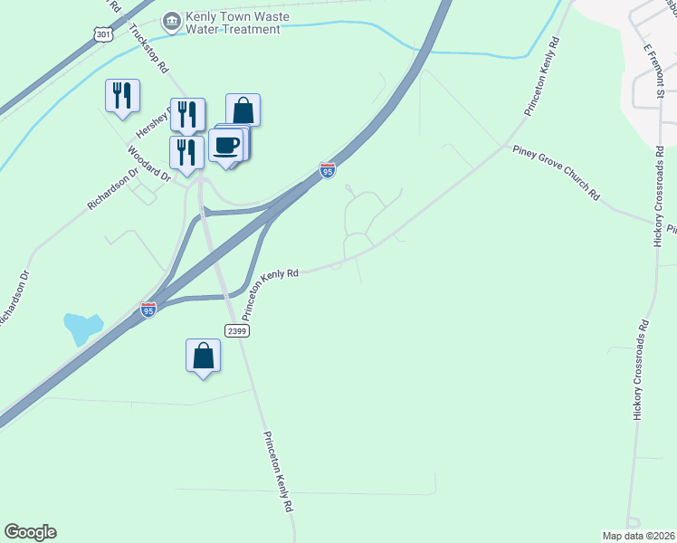 map of restaurants, bars, coffee shops, grocery stores, and more near 1453 Princeton Kenly Road in Kenly