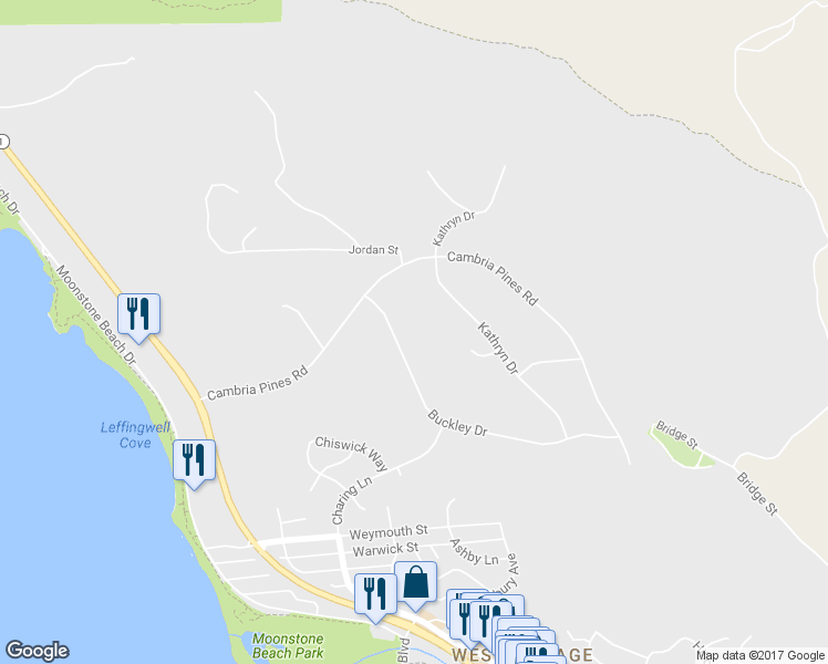 map of restaurants, bars, coffee shops, grocery stores, and more near 6605 Buckley Drive in Cambria