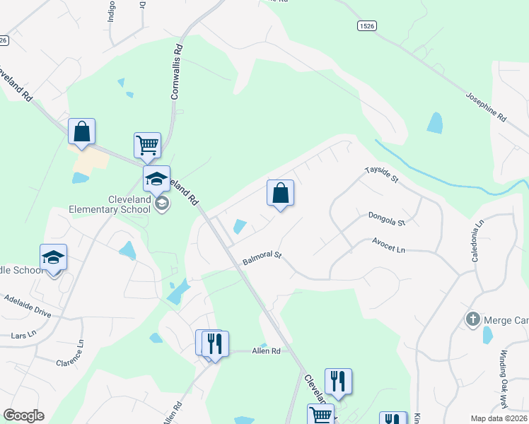 map of restaurants, bars, coffee shops, grocery stores, and more near 167 Hawthorn Drive in Clayton