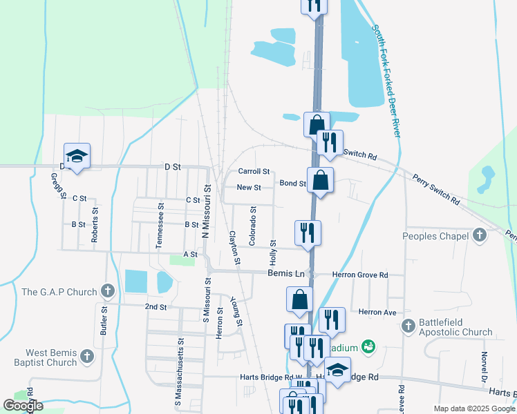 map of restaurants, bars, coffee shops, grocery stores, and more near 79 Davidson Street in Jackson