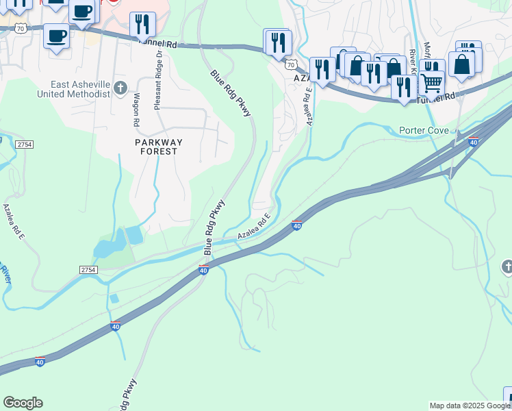 map of restaurants, bars, coffee shops, grocery stores, and more near 3 Gash Farm Road in Asheville