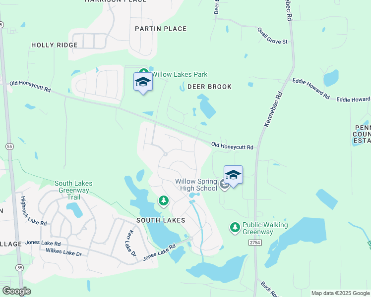 map of restaurants, bars, coffee shops, grocery stores, and more near 361 Lake Lure Way in Fuquay-Varina