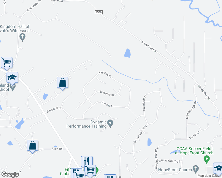 map of restaurants, bars, coffee shops, grocery stores, and more near 31 Peninsula Court in Clayton