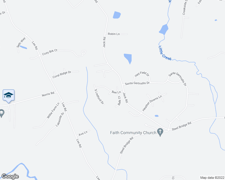 map of restaurants, bars, coffee shops, grocery stores, and more near 104 Bee Lane in Clayton