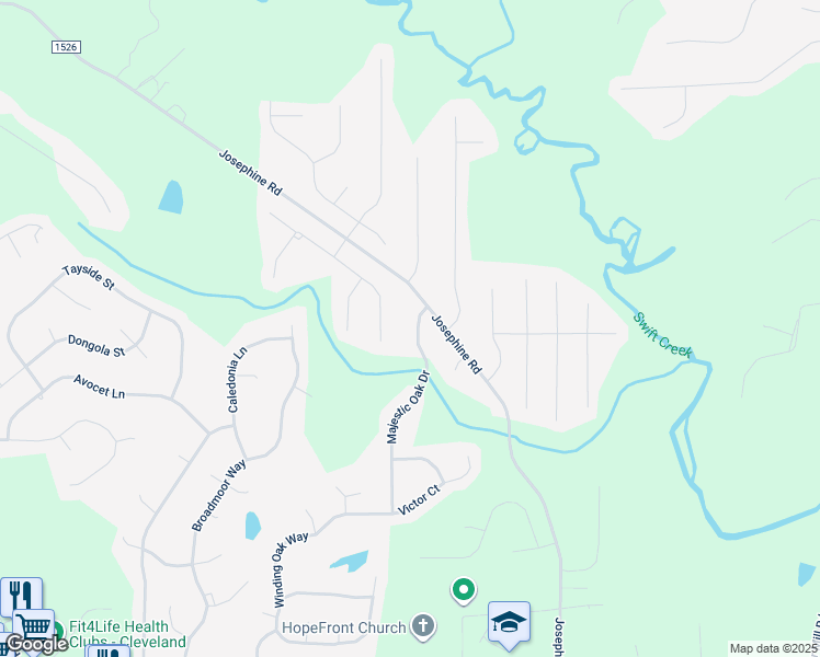map of restaurants, bars, coffee shops, grocery stores, and more near 60 Majestic Oak Drive in Garner