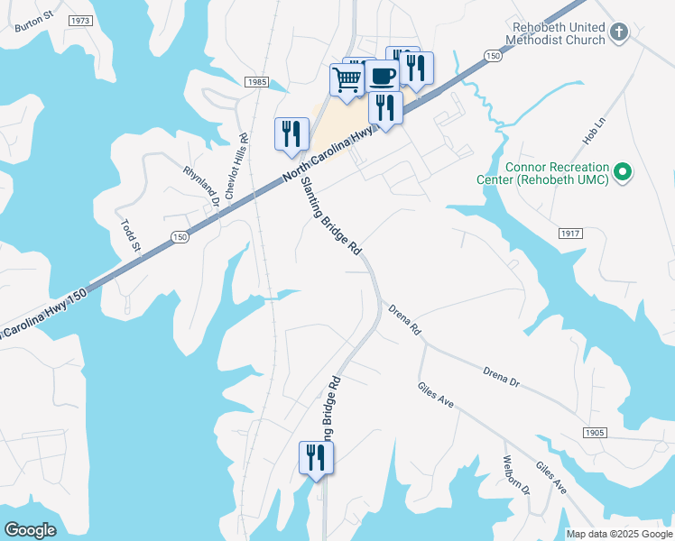 map of restaurants, bars, coffee shops, grocery stores, and more near 4199 Slanting Bridge Road in Sherrills Ford