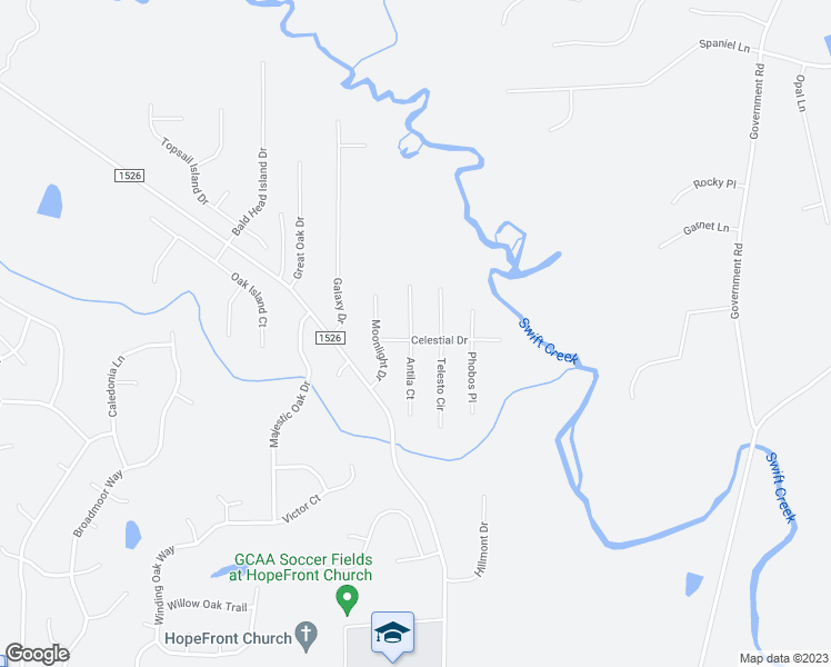 map of restaurants, bars, coffee shops, grocery stores, and more near 101 Celestial Drive in Garner