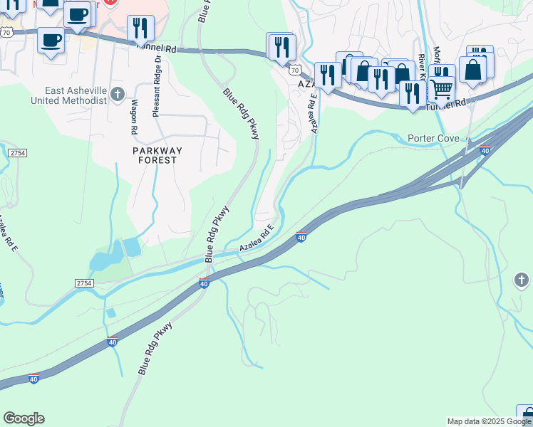 map of restaurants, bars, coffee shops, grocery stores, and more near 1 Gash Farm Road in Asheville