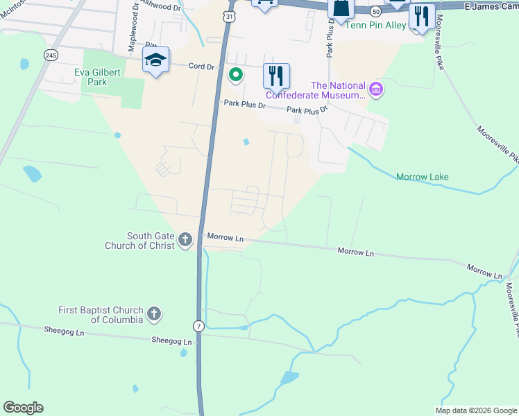 map of restaurants, bars, coffee shops, grocery stores, and more near 2701-2755 Morrow Ln in Columbia