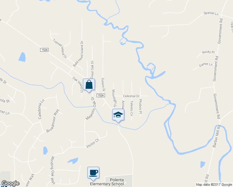 map of restaurants, bars, coffee shops, grocery stores, and more near 138 Moonlight Drive in Garner