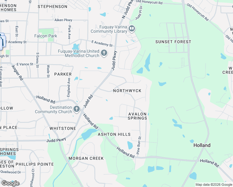map of restaurants, bars, coffee shops, grocery stores, and more near 900 Baileymoor Court in Fuquay-Varina