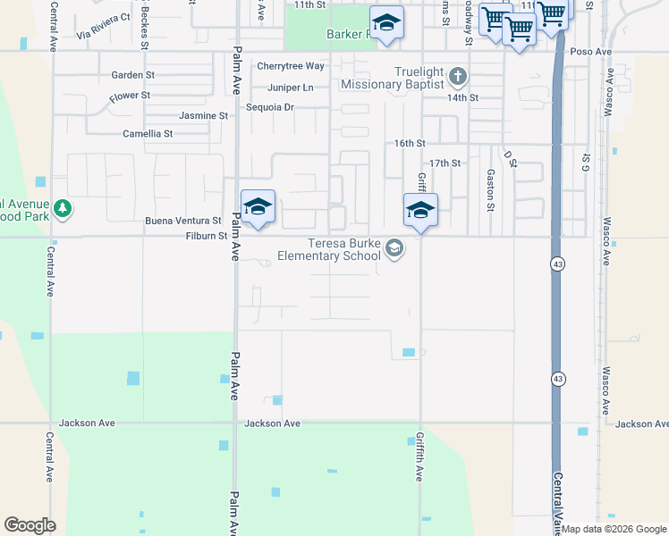 map of restaurants, bars, coffee shops, grocery stores, and more near 1640 Lilac Court in Wasco