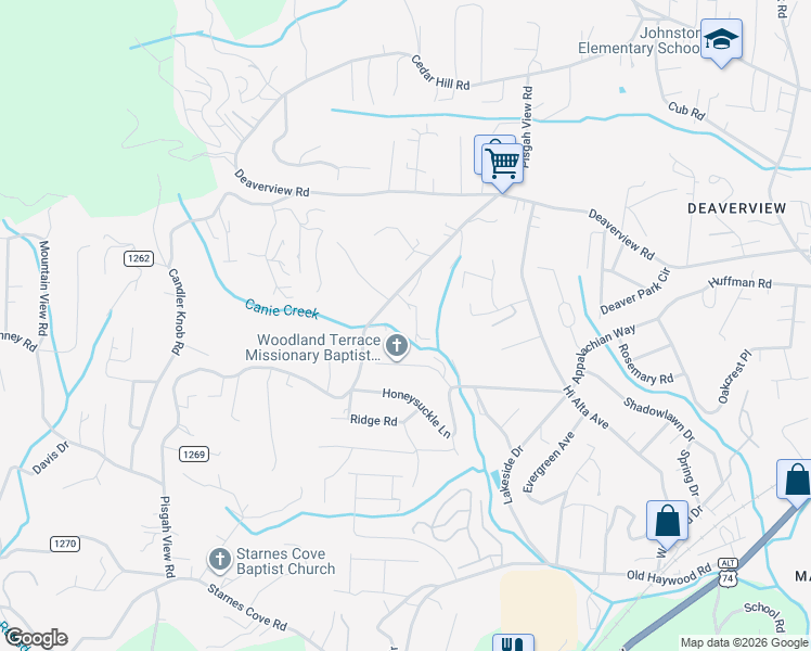 map of restaurants, bars, coffee shops, grocery stores, and more near 18 Beulah Lane in Asheville