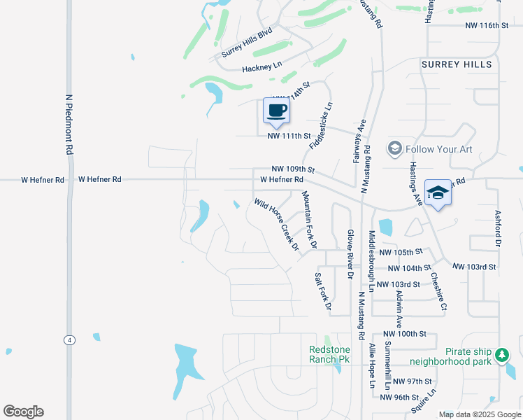 map of restaurants, bars, coffee shops, grocery stores, and more near 10825 Wild Horse Creek Drive in Yukon