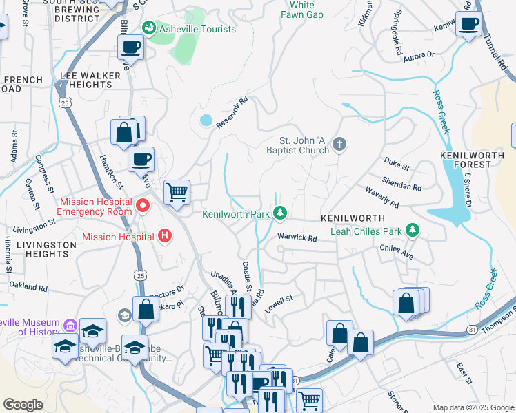 map of restaurants, bars, coffee shops, grocery stores, and more near 9 Keebler Rd in Asheville
