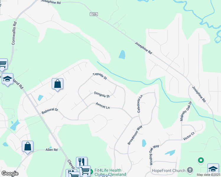 map of restaurants, bars, coffee shops, grocery stores, and more near 31 Peninsula Court in Clayton