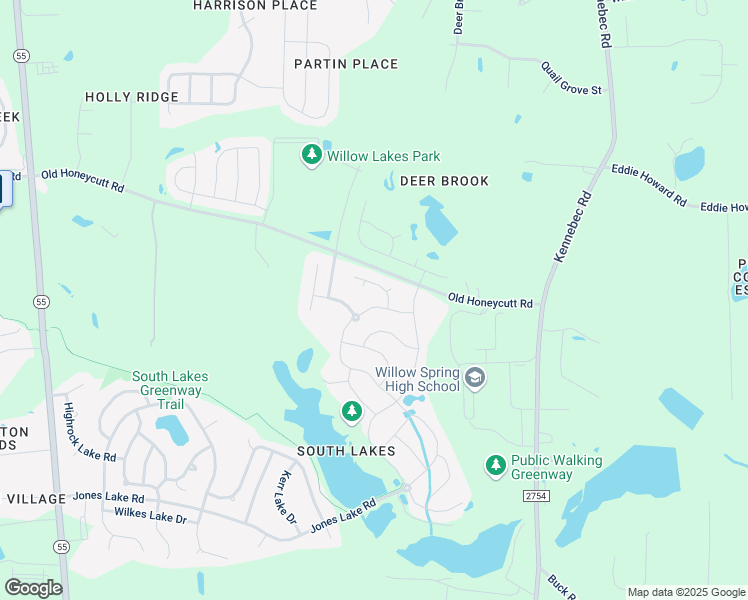 map of restaurants, bars, coffee shops, grocery stores, and more near 3517 Jones Lake Road in Fuquay Varina