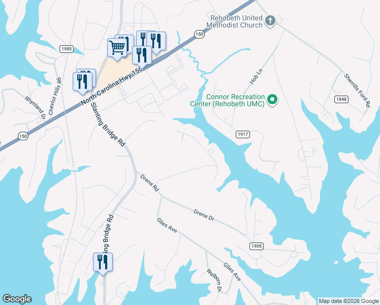 map of restaurants, bars, coffee shops, grocery stores, and more near 8001 Leota Drive in Lake Norman of Catawba