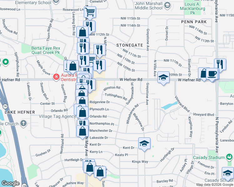 map of restaurants, bars, coffee shops, grocery stores, and more near 2715 Tottingham Road in The Village