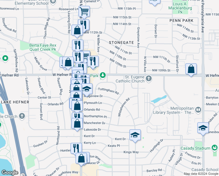map of restaurants, bars, coffee shops, grocery stores, and more near 2715 Tottingham Road in The Village
