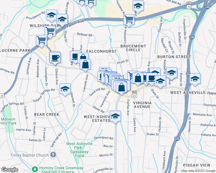 map of restaurants, bars, coffee shops, grocery stores, and more near 1 Mildred Avenue in Asheville