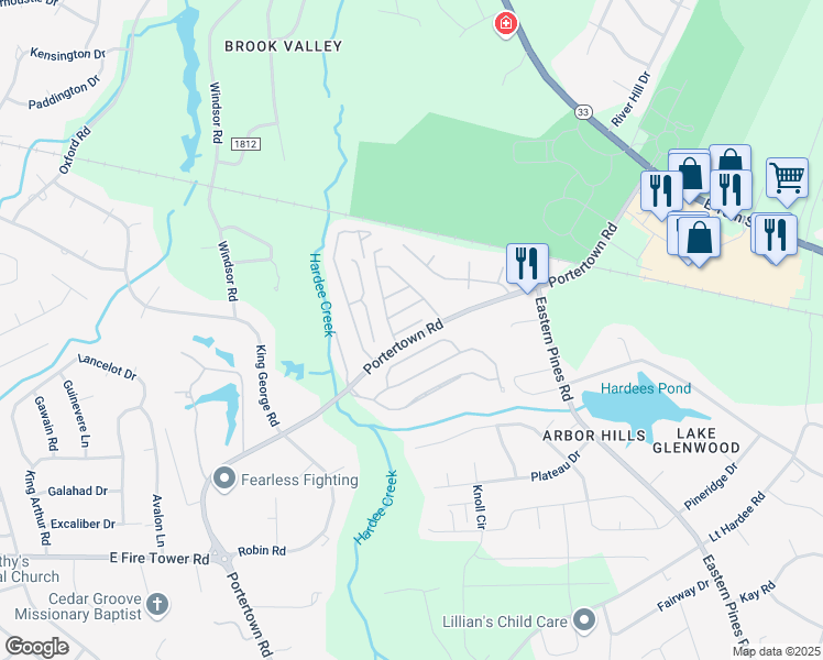 map of restaurants, bars, coffee shops, grocery stores, and more near 1570 Portertown Road in Greenville