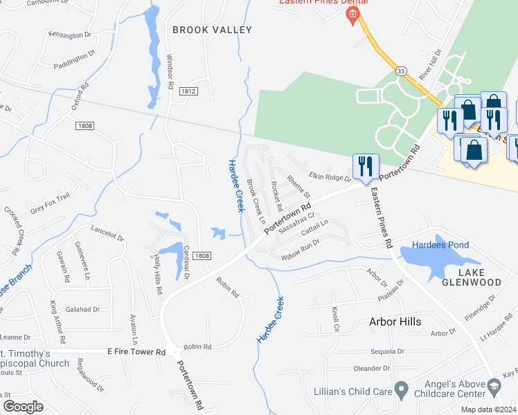map of restaurants, bars, coffee shops, grocery stores, and more near 1537 Pine Brook Court in Greenville