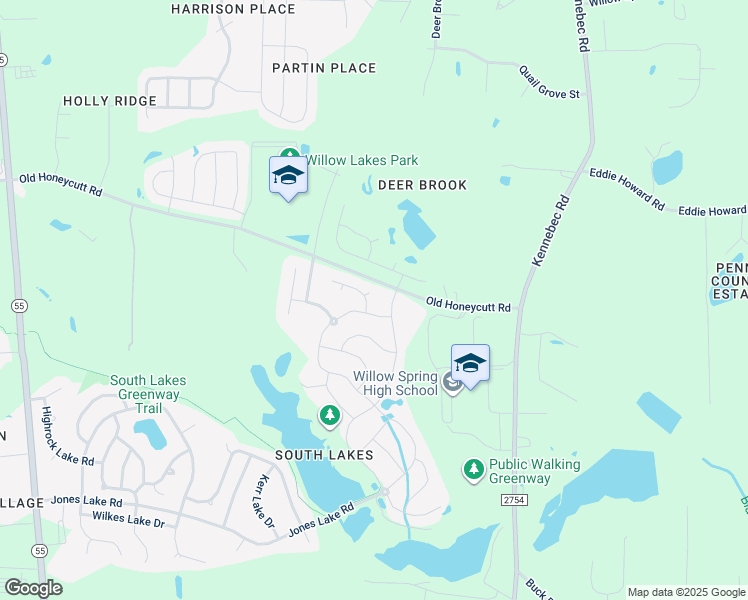 map of restaurants, bars, coffee shops, grocery stores, and more near 353 Lake Lure Way in Fuquay-Varina