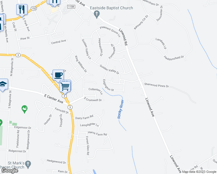 map of restaurants, bars, coffee shops, grocery stores, and more near 138 Edgington Street in Mooresville
