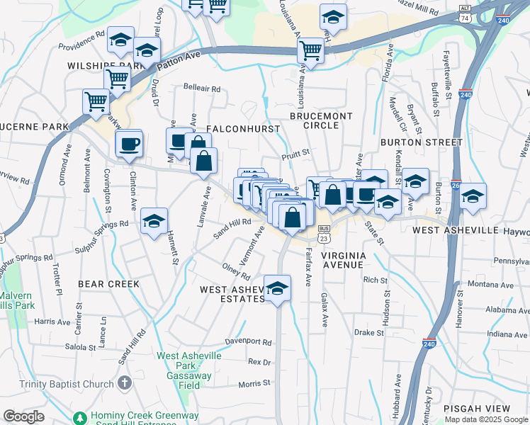 map of restaurants, bars, coffee shops, grocery stores, and more near in Asheville