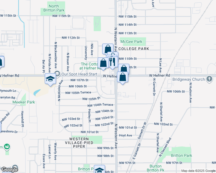 map of restaurants, bars, coffee shops, grocery stores, and more near 10721 North Western Avenue in Oklahoma City