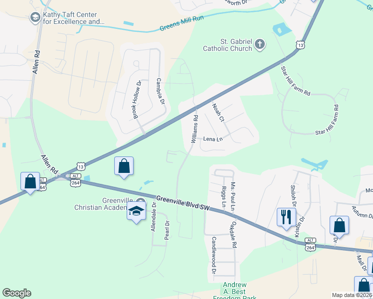 map of restaurants, bars, coffee shops, grocery stores, and more near 3002 Williams Road in Greenville