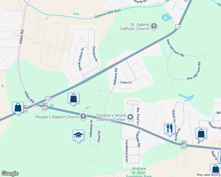 map of restaurants, bars, coffee shops, grocery stores, and more near 3002 Williams Road in Greenville