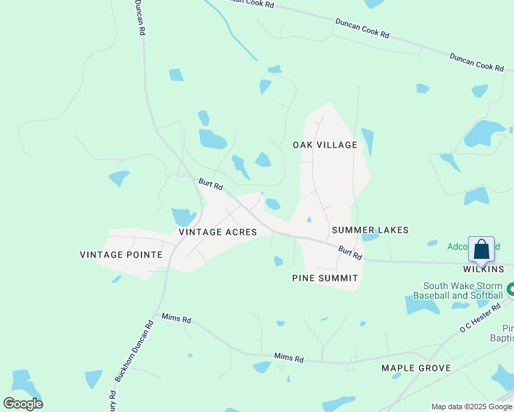 map of restaurants, bars, coffee shops, grocery stores, and more near 6500 Burt Road in Fuquay Varina