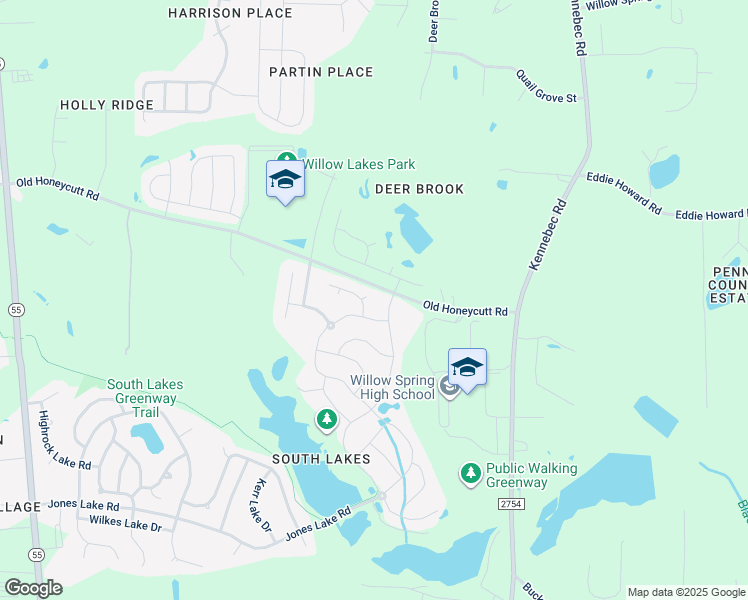 map of restaurants, bars, coffee shops, grocery stores, and more near Lake Lure Way in Fuquay Varina