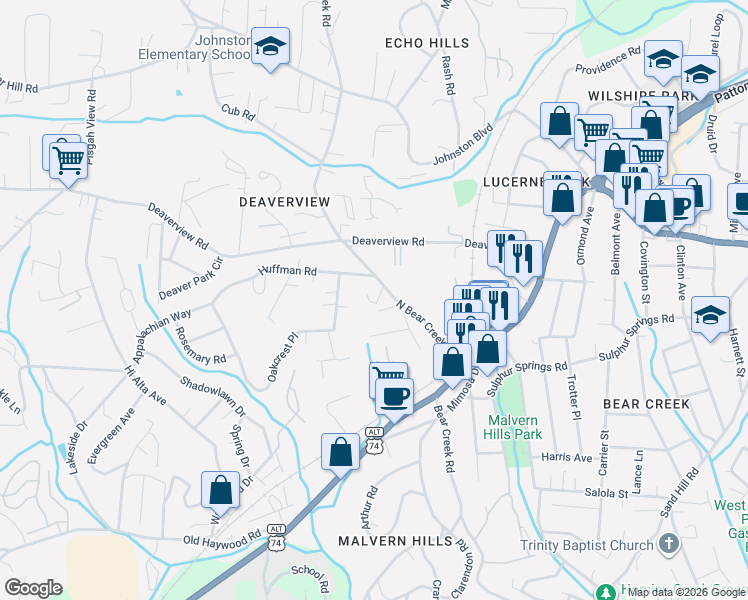 map of restaurants, bars, coffee shops, grocery stores, and more near 14 Bear Creek Place in Asheville