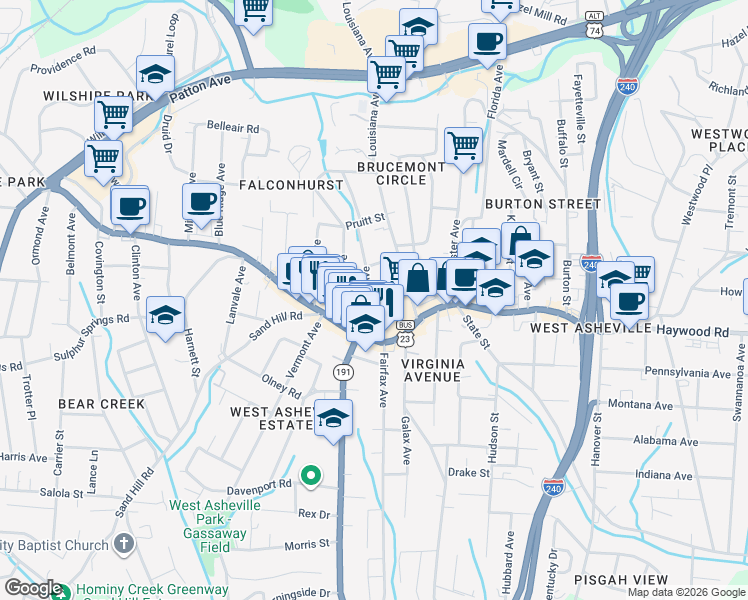 map of restaurants, bars, coffee shops, grocery stores, and more near 21 Jarrett Street in Asheville