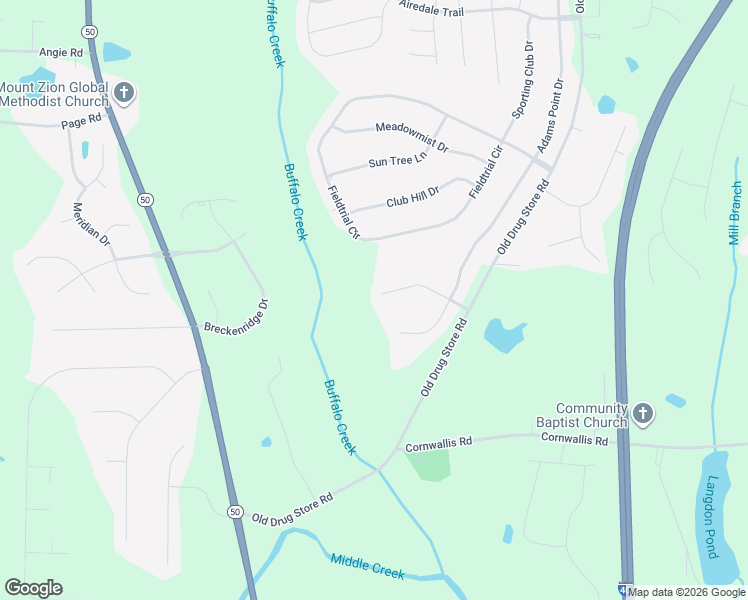 map of restaurants, bars, coffee shops, grocery stores, and more near 241 Fawn Hill Court in Garner