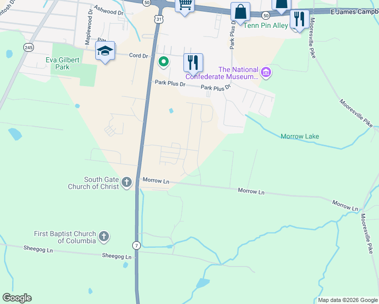 map of restaurants, bars, coffee shops, grocery stores, and more near 2701-2755 Morrow Ln in Columbia