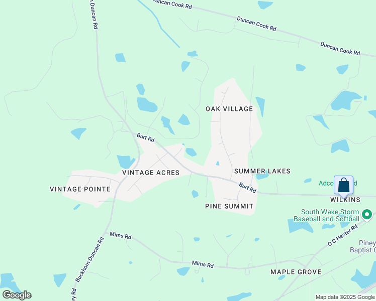 map of restaurants, bars, coffee shops, grocery stores, and more near 6420 Burt Road in Fuquay-Varina