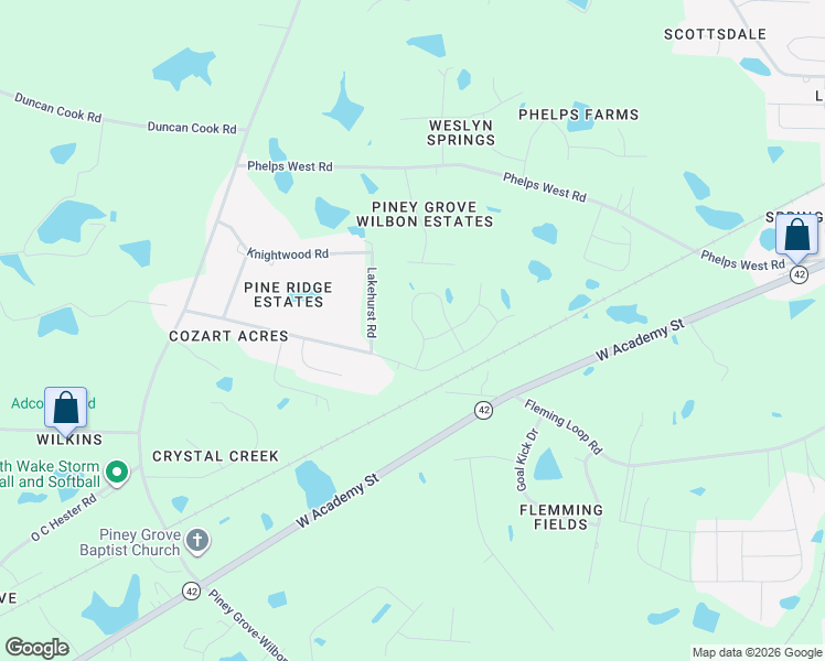 map of restaurants, bars, coffee shops, grocery stores, and more near 2300-2412 Fleming Road in Fuquay Varina